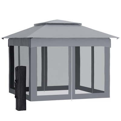 Outsunny 11' X 11' Pop Up Gazebo Outdoor Canopy Shelter With 2-Tier Soft Top, And Removable Zipper Netting, Event Tent With Large Shade, And Storage Bag For Patio, Backyard, Garden 11 Outsunny 11' X 11' Pop Up Gazebo Outdoor Canopy Shelter With 2-Tier Soft Top, And Removable Zipper Netting, Event Tent With Large Shade, And Storage Bag For Patio, Backyard, Garden - Image 9