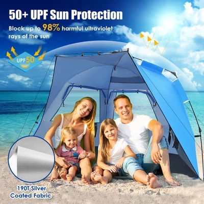 Costway 3-4 Person Easy Pop Up Beach Tent UPF 50Plus Portable Sun Shelter Orange/Blue 8 Costway 3-4 Person Easy Pop Up Beach Tent UPF 50Plus Portable Sun Shelter Orange/Blue - Image 6