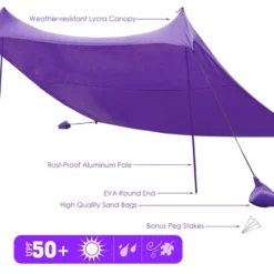 Costway Family Beach Tent Canopy W/4 Poles Sandbag Anchors 10'x9' UPF50+ Purple/Green/Blue -Coleman Camp Shop GUEST 188d54e7 dbd4 4287 be02 f4bf30db22df