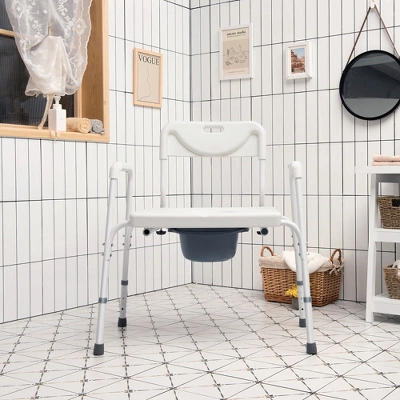 Costway 3-in-1 Bedside Commode Portable Toilet W/ Adjustable Height & Drop-arm 3 Costway 3-in-1 Bedside Commode Portable Toilet W/ Adjustable Height & Drop-arm