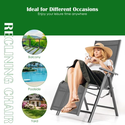 Costway 2PCS Patio Outdoor Folding Reclining Lounge Chair W/ Adjustable Backrest 11 Costway 2PCS Patio Outdoor Folding Reclining Lounge Chair W/ Adjustable Backrest - Image 9
