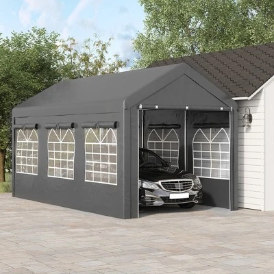 Outsunny 10' X 20' Carport & Party Tent, Height Adjustable Portable Garage With Mesh Windows For Parties, Wedding And Events 3 Outsunny 10' X 20' Carport & Party Tent, Height Adjustable Portable Garage With Mesh Windows For Parties, Wedding And Events