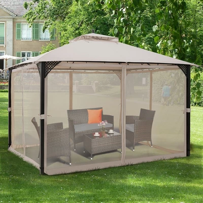Costway 12' X 10' Outdoor Patio Gazebo Canopy Shelter Double Top Sidewalls Netting Brown Beige 4 Costway 12' X 10' Outdoor Patio Gazebo Canopy Shelter Double Top Sidewalls Netting Brown Beige - Image 2