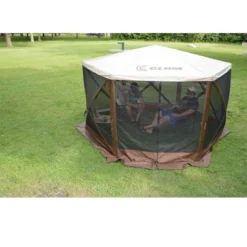 CLAM Quick-Set Escape 12 X 12 Foot Sky Screen Pop Up Camping Outdoor Gazebo 6 Sided Canopy Shelter + 6 Pack Of Wind And Sun Panels, Brown -Coleman Camp Shop GUEST 38550f69 c172 4e40 9935 4c66f5f5ec56