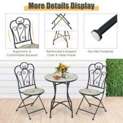 Tangkula 2PCS Outdoor Mosaic Folding Bistro Chairs Patio Chairs With Ceramic Tiles Seat And Exquisite Floral Pattern Yellow Seat -Coleman Camp Shop GUEST 3d9fdd5b 2000 484e b7ed 7aef036367ac