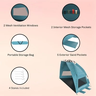 Leisure Sports Pop-Up Beach Tent With UV Protection, Mesh Windows, And Carry Bag - Turquoise 4 Leisure Sports Pop-Up Beach Tent With UV Protection, Mesh Windows, And Carry Bag - Turquoise - Image 2
