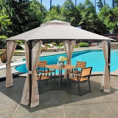 Costway 12' X 10' Outdoor Patio Gazebo Canopy Shelter Double Top Sidewalls Netting Brown Beige 12 Costway 12' X 10' Outdoor Patio Gazebo Canopy Shelter Double Top Sidewalls Netting Brown Beige - Image 10