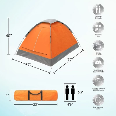 Leisure Sports 2-Person Dome Tent With Rain Fly And Carry Bag, Orange 4 Leisure Sports 2-Person Dome Tent With Rain Fly And Carry Bag, Orange - Image 2
