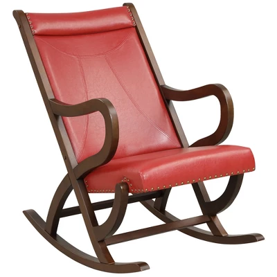 Costway Rocking Chair With PU Cushion Modern Rocker With Rubber Wood Frame Black/Red 11 Costway Rocking Chair With PU Cushion Modern Rocker With Rubber Wood Frame Black/Red - Image 9
