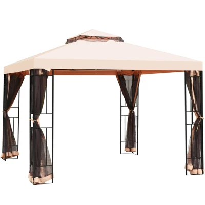 Tangkula 10'x10'Outdoor Canopy Gazebo Art Steel Frame 2-Tiers Party Patio Large Canopy Gazebo W/Netting&Side Walls 4 Tangkula 10'x10'Outdoor Canopy Gazebo Art Steel Frame 2-Tiers Party Patio Large Canopy Gazebo W/Netting&Side Walls - Image 2