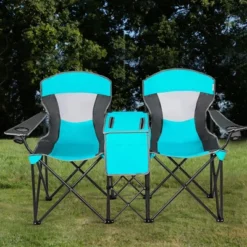 Costway Portable Folding Camping Canopy Chairs W/ Cup Holder Cooler Outdoor Turquoise -Coleman Camp Shop GUEST 60abe153 1762 469d 8479 a1632952971a