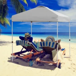 Tangkula 6.6’ X 6.6’ Pop-up Canopy Tent Outdoor Camping Sun Shelter W/ Portable Roller Bag & 4 Weight Bags Blue/ White/ Grey -Coleman Camp Shop GUEST 614d8903 a027 4bd6 95e0 25d3e7735eba