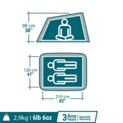 Decathlon Quechua Quechua 2 Second Waterproof Pop Up Camping Tent 2 Person, Storm Gray
