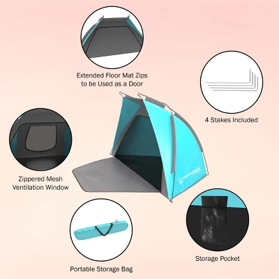 Beach Tent Sun Shelter - Sport Umbrella With UV Protection, Zip Up Porch For Privacy, And Carry Bag - Shade For Families By Wakeman Outdoors 4 Beach Tent Sun Shelter - Sport Umbrella With UV Protection, Zip Up Porch For Privacy, And Carry Bag - Shade For Families By Wakeman Outdoors - Image 2