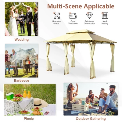 Costway 2-Tier 10'x13' Steel Gazebo Canopy Tent Shelter Patio Garden Outdoor Netting 6 Costway 2-Tier 10'x13' Steel Gazebo Canopy Tent Shelter Patio Garden Outdoor Netting - Image 4