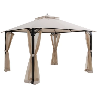 Costway 12' X 10' Outdoor Patio Gazebo Canopy Shelter Double Top Sidewalls Netting Brown Beige 11 Costway 12' X 10' Outdoor Patio Gazebo Canopy Shelter Double Top Sidewalls Netting Brown Beige - Image 9