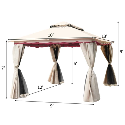 Tangkula 13'x10'Outdoor Canopy Gazebo Art Steel Frame 2-Tiers Party Patio Large Canopy Gazebo W/Netting&Side Walls 6 Tangkula 13'x10'Outdoor Canopy Gazebo Art Steel Frame 2-Tiers Party Patio Large Canopy Gazebo W/Netting&Side Walls - Image 4