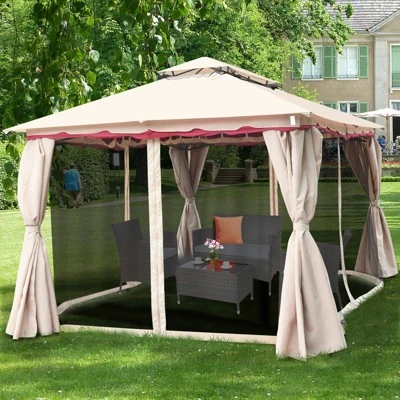 Tangkula 13'x10'Outdoor Canopy Gazebo Art Steel Frame 2-Tiers Party Patio Large Canopy Gazebo W/Netting&Side Walls 3 Tangkula 13'x10'Outdoor Canopy Gazebo Art Steel Frame 2-Tiers Party Patio Large Canopy Gazebo W/Netting&Side Walls