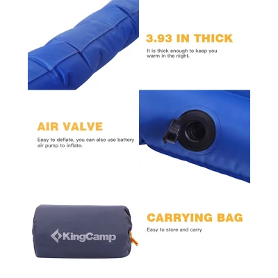 KingCamp Extra Thick 3.93" Double Sleeping Pad Camping Mattress, 2-Person Lightweight Inflatable Air Mat For Backpacking/Hiking, 76" X 54," Blue 5 KingCamp Extra Thick 3.93" Double Sleeping Pad Camping Mattress, 2-Person Lightweight Inflatable Air Mat For Backpacking/Hiking, 76" X 54," Blue - Image 3