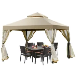 Costway Outdoor 2-Tier 10'x10' Gazebo Canopy Shelter Awning Tent Patio Garden Screw-free Structure Brown -Coleman Camp Shop GUEST 7fd30636 3240 4781 bc3a 361260da7efd