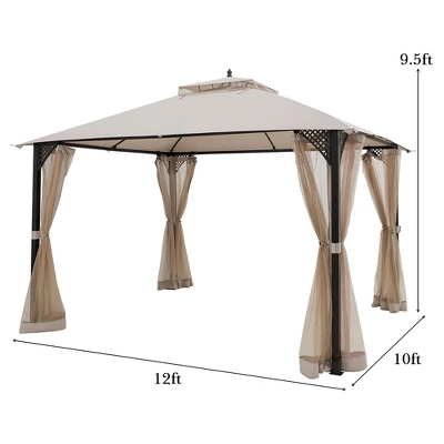 Costway 12' X 10' Outdoor Patio Gazebo Canopy Shelter Double Top Sidewalls Netting Brown Beige 3 Costway 12' X 10' Outdoor Patio Gazebo Canopy Shelter Double Top Sidewalls Netting Brown Beige