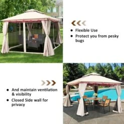 Tangkula 10'x10'Outdoor Canopy Gazebo Art Steel Frame 2-Tiers Party Patio Large Canopy Gazebo W/Netting&Side Walls 13 Tangkula 10'x10'Outdoor Canopy Gazebo Art Steel Frame 2-Tiers Party Patio Large Canopy Gazebo W/Netting&Side Walls -Coleman Camp Shop GUEST 85eb25e7 6f67 4414 aa78 b34a372767c1