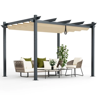 Costway 10x12ft Outdoor Aluminum Retractable Pergola Canopy Shelter Grape Trellis Beige/Gray 12 Costway 10x12ft Outdoor Aluminum Retractable Pergola Canopy Shelter Grape Trellis Beige/Gray - Image 10