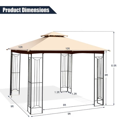 Costway 10' X 10' Patio Canopy Gazebo Outdoor 2-Tier Steel Tent Heavy-Duty L-Shaped 4 Costway 10' X 10' Patio Canopy Gazebo Outdoor 2-Tier Steel Tent Heavy-Duty L-Shaped - Image 2
