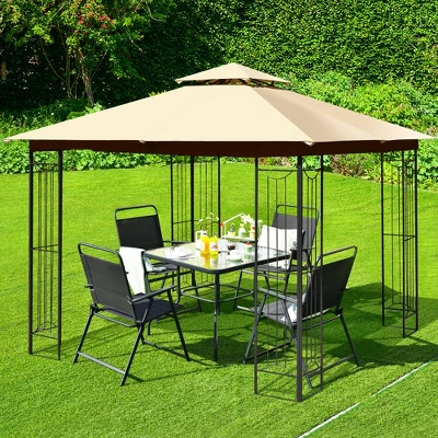 Costway 10' X 10' Patio Canopy Gazebo Outdoor 2-Tier Steel Tent Heavy-Duty L-Shaped 3 Costway 10' X 10' Patio Canopy Gazebo Outdoor 2-Tier Steel Tent Heavy-Duty L-Shaped