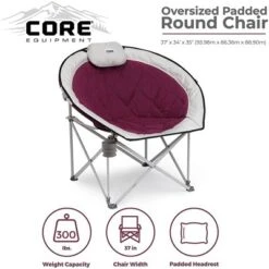 Core Equipment Oversized Padded Round Saucer Moon Outdoor Camping Folding Chair With Headrest, Wine -Coleman Camp Shop GUEST 8f194842 353b 4469 b97f d9964da1288a