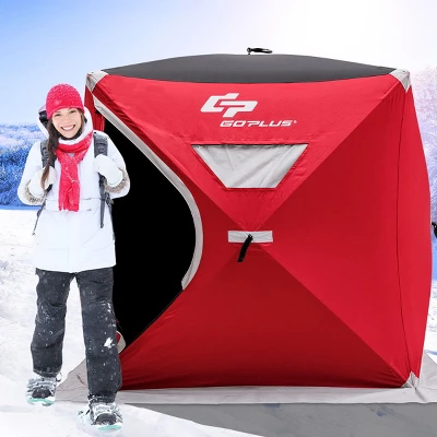 Costway Portable Pop-up 4-person Ice Shelter Fishing Tent Shanty W/ Bag Ice Anchors Red 4 Costway Portable Pop-up 4-person Ice Shelter Fishing Tent Shanty W/ Bag Ice Anchors Red - Image 2