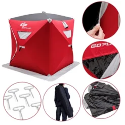Costway Portable Pop-up 4-person Ice Shelter Fishing Tent Shanty W/ Bag Ice Anchors Red