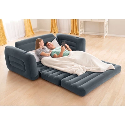 Intex Queen Size Inflatable Pull-Out Sofa Bed Sleep Away Futon Couch, Dark Gray 6 Intex Queen Size Inflatable Pull-Out Sofa Bed Sleep Away Futon Couch, Dark Gray - Image 4