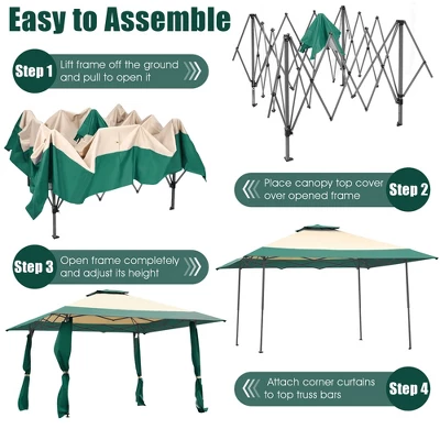 Costway 13'x13' Gazebo Canopy Shelter Awning Tent Patio Garden Green 8 Costway 13'x13' Gazebo Canopy Shelter Awning Tent Patio Garden Green - Image 6