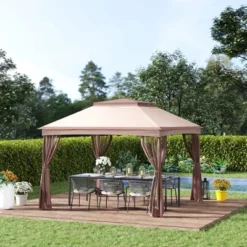 Outsunny 11' X 11' Pop Up Gazebo Outdoor Canopy Shelter With 2-Tier Soft Top, And Removable Zipper Netting, Event Tent With Large Shade, And Storage Bag For Patio, Backyard, Garden