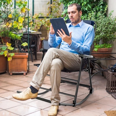 Costway Patio Camping Rocking Chair Folding Rocker Footrest Lightweight Outdoor RedNavyBeigeGreyBlue 4 Costway Patio Camping Rocking Chair Folding Rocker Footrest Lightweight Outdoor RedNavyBeigeGreyBlue - Image 2