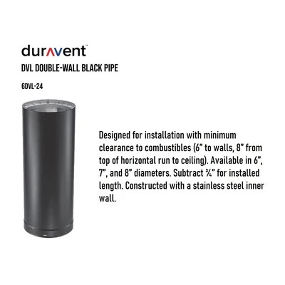 DuraVent DVL 6DVL-24 6 Inch Galvanized Steel Stainless Steel Double Wall Wood Burning Stove Pipe Connector To Vent Smoke Or Exhaust, Black 6 DuraVent DVL 6DVL-24 6 Inch Galvanized Steel Stainless Steel Double Wall Wood Burning Stove Pipe Connector To Vent Smoke Or Exhaust, Black - Image 4