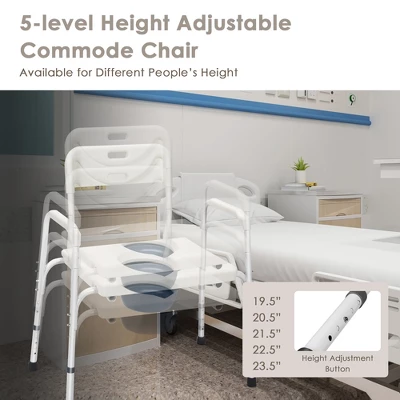 Costway 3-in-1 Bedside Commode Portable Toilet W/ Adjustable Height & Drop-arm 6 Costway 3-in-1 Bedside Commode Portable Toilet W/ Adjustable Height & Drop-arm - Image 4