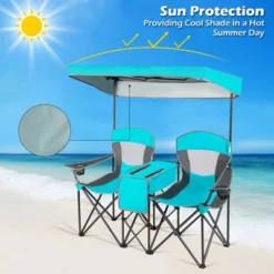 Costway Portable Folding Camping Canopy Chairs W/ Cup Holder Cooler Outdoor Turquoise -Coleman Camp Shop GUEST 9f131b50 acac 4a7e 8eea 3af7d68157fc