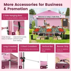 Costway 10'x10'Commercial Pop-up Canopy Tent Sidewall Folding Market Patio White/Pink -Coleman Camp Shop GUEST ac4104af 1d44 4624 8917 4ec84e65f850