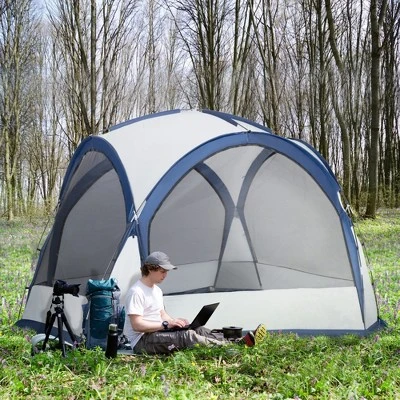 Outsunny Large Screen House Or Camping Canopy Breathable Tent, Hang Hook For Lantern At Night, 6-8 Person Dome Tent, 11.5' X 11.5', White 4 Outsunny Large Screen House Or Camping Canopy Breathable Tent, Hang Hook For Lantern At Night, 6-8 Person Dome Tent, 11.5' X 11.5', White - Image 2