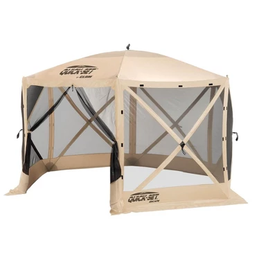 CLAM Quick Set Escape 12 X 12 Foot Portable Pop Up Outdoor Camping Gazebo Canopy Shelter Tent With Carry Bag And Wind Panels (3 Pack), Tan 3 CLAM Quick Set Escape 12 X 12 Foot Portable Pop Up Outdoor Camping Gazebo Canopy Shelter Tent With Carry Bag And Wind Panels (3 Pack), Tan