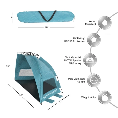 Leisure Sports Pop-Up Beach Tent With UV Protection, Mesh Windows, And Carry Bag - Turquoise 3 Leisure Sports Pop-Up Beach Tent With UV Protection, Mesh Windows, And Carry Bag - Turquoise