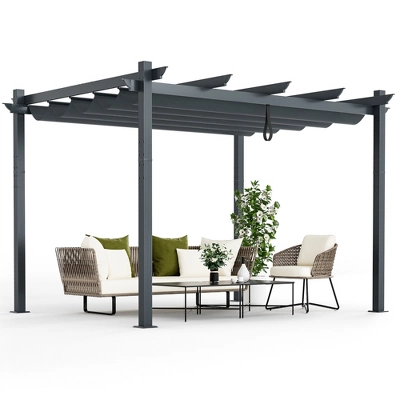 Costway 10x12ft Outdoor Aluminum Retractable Pergola Canopy Shelter Grape Trellis Beige/Gray 13 Costway 10x12ft Outdoor Aluminum Retractable Pergola Canopy Shelter Grape Trellis Beige/Gray - Image 11