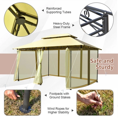 Costway 2-Tier 10'x13' Steel Gazebo Canopy Tent Shelter Patio Garden Outdoor Netting 9 Costway 2-Tier 10'x13' Steel Gazebo Canopy Tent Shelter Patio Garden Outdoor Netting - Image 7