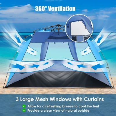 Costway 3-4 Person Easy Pop Up Beach Tent UPF 50Plus Portable Sun Shelter Orange/Blue 7 Costway 3-4 Person Easy Pop Up Beach Tent UPF 50Plus Portable Sun Shelter Orange/Blue - Image 5