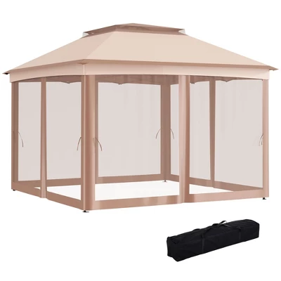 Outsunny 11' X 11' Pop Up Gazebo Outdoor Canopy Shelter With 2-Tier Soft Top, And Removable Zipper Netting, Event Tent With Large Shade, And Storage Bag For Patio, Backyard, Garden 5 Outsunny 11' X 11' Pop Up Gazebo Outdoor Canopy Shelter With 2-Tier Soft Top, And Removable Zipper Netting, Event Tent With Large Shade, And Storage Bag For Patio, Backyard, Garden - Image 3
