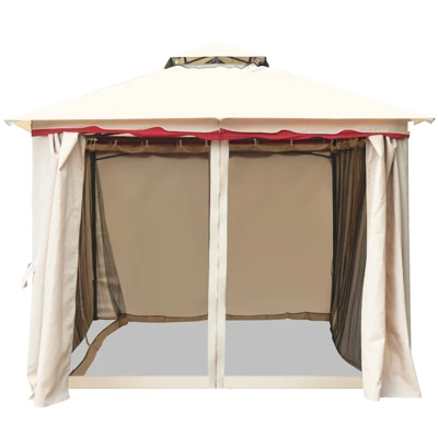 Tangkula 13'x10'Outdoor Canopy Gazebo Art Steel Frame 2-Tiers Party Patio Large Canopy Gazebo W/Netting&Side Walls 5 Tangkula 13'x10'Outdoor Canopy Gazebo Art Steel Frame 2-Tiers Party Patio Large Canopy Gazebo W/Netting&Side Walls - Image 3