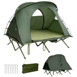 Tangkula 2-Person Folding Camping Tent Cot Outdoor Elevated Tent W/External Cover Green/Gray -Coleman Camp Shop GUEST dd7b4708 5164 41be 82c0 1b21781bd3a1