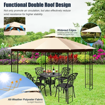Costway 10' X 10' Patio Canopy Gazebo Outdoor 2-Tier Steel Tent Heavy-Duty L-Shaped 5 Costway 10' X 10' Patio Canopy Gazebo Outdoor 2-Tier Steel Tent Heavy-Duty L-Shaped - Image 3